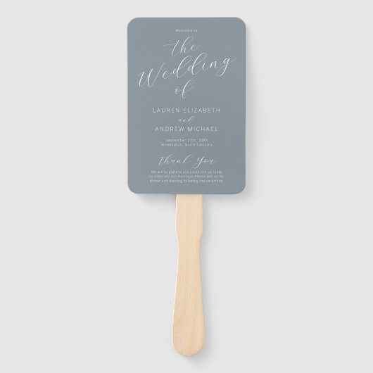 Dusty Blue Gray Modern Calligraphy Wedding Program Fächer (Vorderseite)