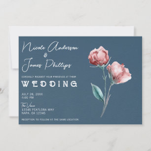 Dusty Blue Gray Modern Watercolor Floral Wedding Einladung