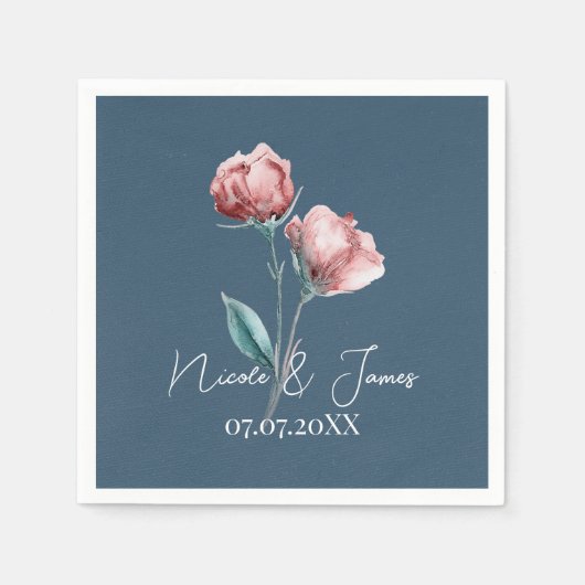 Dusty Blue Gray Modern Watercolor Floral Wedding Serviette (Vorderseite)