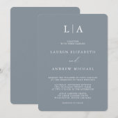 Dusty Blue Gray Monogram Simple Minimalistisch Wed Einladung (Vorne/Hinten)