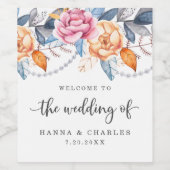 Dusty Blue Gray Orange Blumenwein Label Weinetikett (Einzelnes Label)