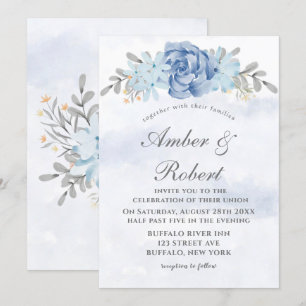 Dusty Blue Gray Painted Peony Wedding Einladungen