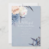 Dusty Blue Gray & Peach Floral Wedding Einladung (Vorderseite)