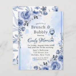 Dusty Blue Gray Peony Brunch & Bubbly Einladung
