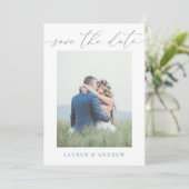 Dusty Blue Gray Save the Date Foto Picture Card Einladung (Stehend Vorderseite)
