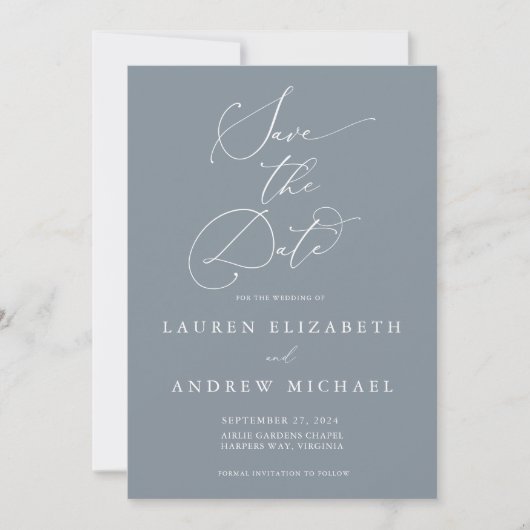 Dusty Blue Gray Save the Date Minimalistisch Einladung (Vorderseite)