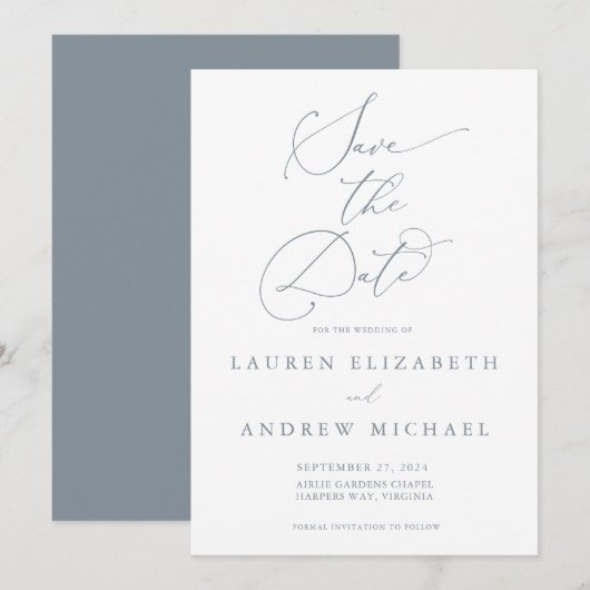 Dusty Blue Gray Save the Date Minimalistisch Einladung (Vorne/Hinten)