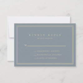Dusty Blue-Gray und Gold Moderne Minimalistische H RSVP Karte