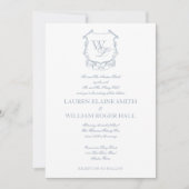 Dusty Blue Gray Wappen Hochzeit Einladung (Vorderseite)