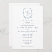 Dusty Blue Gray Wappen Hochzeit Einladung (Vorne/Hinten)