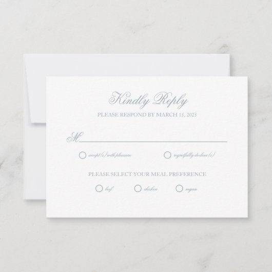 Dusty Blue Gray Wappen Wedding RSVP Card Karte (Vorderseite)