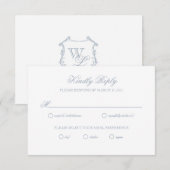 Dusty Blue Gray Wappen Wedding RSVP Card Karte (Vorne/Hinten)