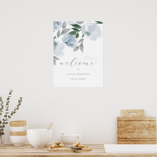 Dusty Blue & Gray Watercolor Brautparty Willkommen Poster (Küche)