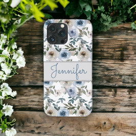 Dusty Blue Gray Watercolor Floral Individuelle Nam Case-Mate iPhone Hülle