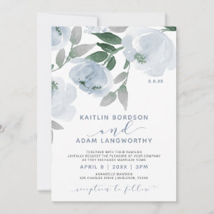Dusty Blue Gray Watercolor Floral Wedding Einladung