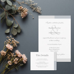 Dusty Blue Gray White Stripes Wedding Hotel Detail Begleitkarte