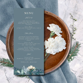 Dusty Blue Gray Winter Floral Wedding Menükarte