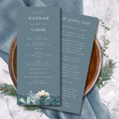 Dusty Blue Gray Winter Floral Wedding Programm