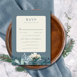 Dusty Blue Gray Winter Floral Wedding RSVP Karte