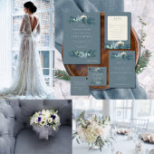 Dusty Blue Gray Winter Floral Wedding RSVP Karte
