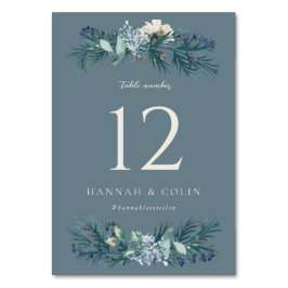 Dusty Blue Gray Winter Floral Wedding Tischnummer