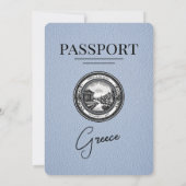 Dusty Blue Greece Passport Hochzeitseinladung Einladung (Rückseite)