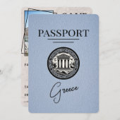 Dusty Blue Greece Passport Save the Date Card (Vorne/Hinten)