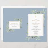 Dusty Blue Green Baptism Christening Program (Vorne/Hinten)