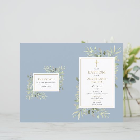 Dusty Blue Green Baptism Christening Program (Stehend Vorderseite)
