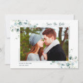 Dusty Blue Green Blätter Wedding Save the Date (Vorderseite)