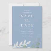 Dusty Blue Green Leaf Elegance Wedding Save The Date (Vorderseite)