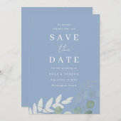 Dusty Blue Green Leaf Elegance Wedding Save The Date (Vorne/Hinten)