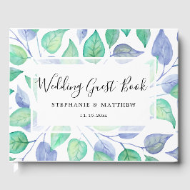 Dusty Blue Green Leaf Wasserfarbe bemalt Hochzeit Gästebuch