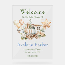 Dusty Blue Green Train Boy Dusche Begrüßungszeiche Acrylschild