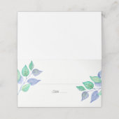 Dusty Blue Green Watercolor Foliage Hochzeit Platzkarte (Außenseite Aufgefaltet)