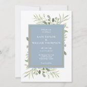 Dusty Blue Greenerage Foliage Foto Wedding Einladung (Vorderseite)