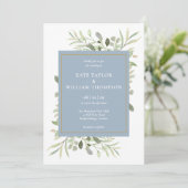 Dusty Blue Greenerage Foliage Foto Wedding Einladung (Stehend Vorderseite)