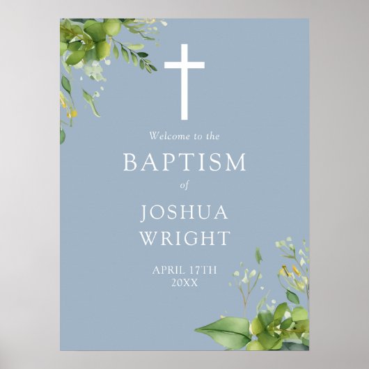 Dusty Blue Greenerity Baptism Begrüßungszeichen Poster (Vorne)