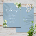 Dusty Blue Greenerity Blätter Monogram Wedding Einladung<br><div class="desc">Dieses elegante botanische Grün verlasse die Einladung zur Hochzeit kann mit Ihren Informationen in chic Typografie personalisiert werden mit Ihren Monogramm Initialen auf der Rückseite. Entwickelt von Thisisnotme©</div>