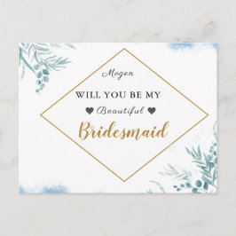 Dusty Blue Greenerity Blätter Wedding Bridesmaid Einladungspostkarte