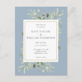 Dusty Blue Greenerity Blätter Wedding Foto Einladungspostkarte (Vorderseite)