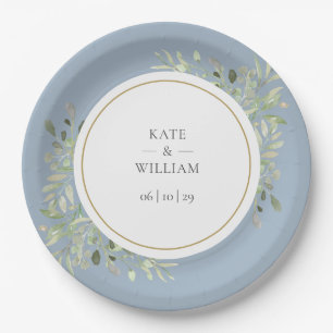 Dusty Blue Greenerity Foliage Wedding Pappteller