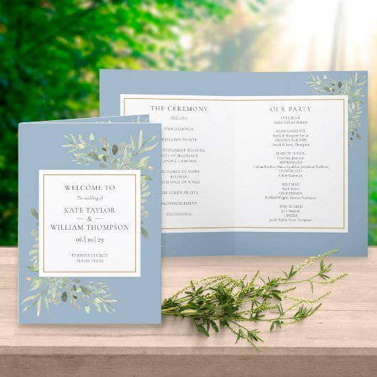 Dusty Blue Greenerity Foliage Wedding Programm