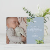 Dusty Blue Greenerity Foto Taufe Christening Dankeskarte (Stehend Vorderseite)