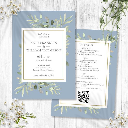 Dusty Blue Greenerity in einem QR Code Wedding Einladung
