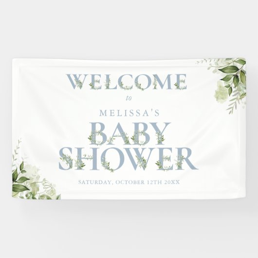 Dusty Blue Greenerity Letter Baby Dusche Empfang Banner (Horizontal)