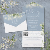 Dusty Blue Greenerity String Lights QR Code Weddin All In One Einladung