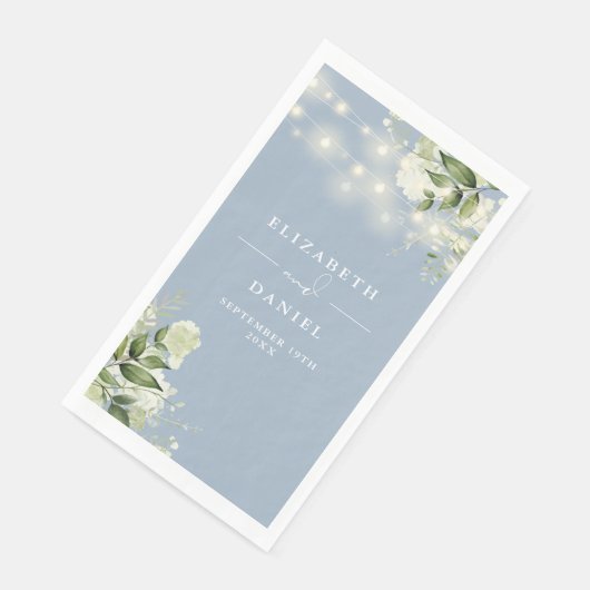 Dusty Blue Greenerity String Lights Wedding Serviette (Ecke)