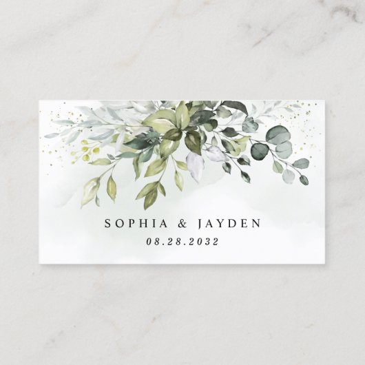 Dusty Blue Greenerity Wedding Online RSVP Cards Visitenkarte (Rückseite)