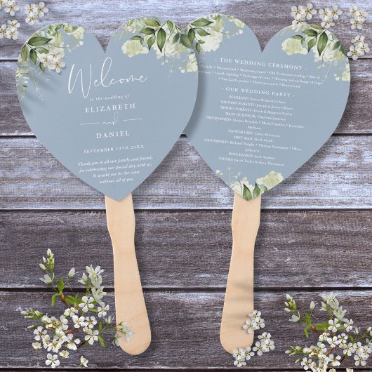 Dusty Blue Greenerity Wedding Program Heart Fächer